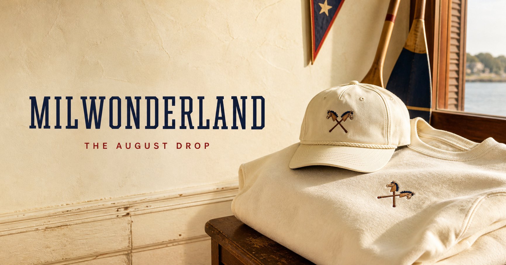 Milwonderland August Drop cream cap and crewneck