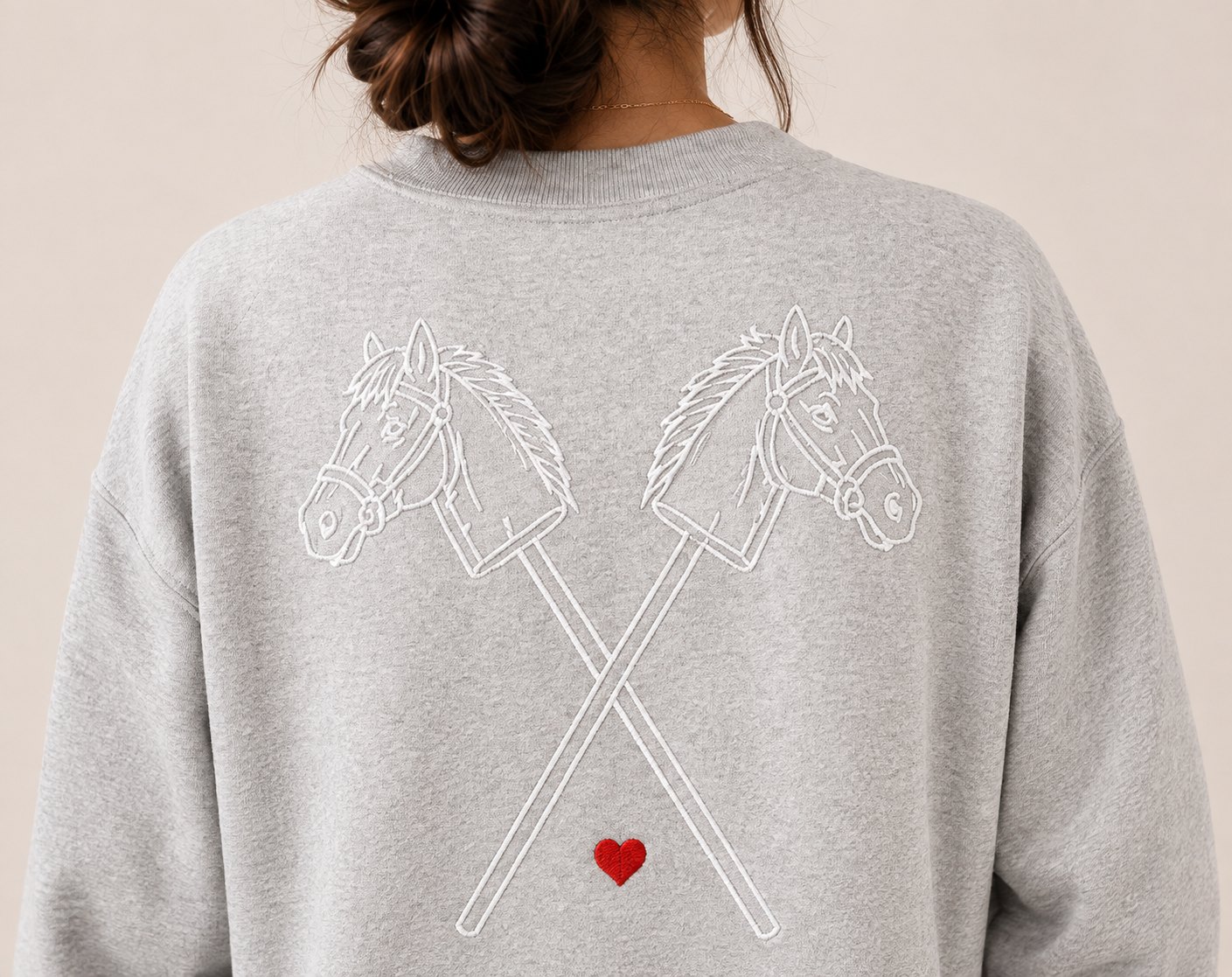 Grey crewneck back embroidery