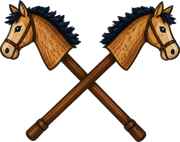 Two crossed hobby horses, the Milwonderland crest.