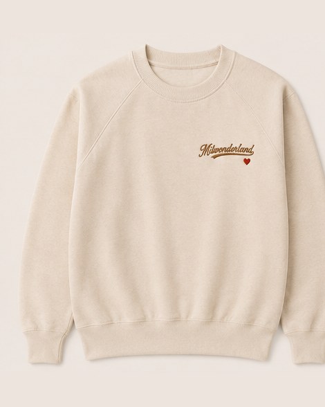 The bone crewneck laid flat, front.