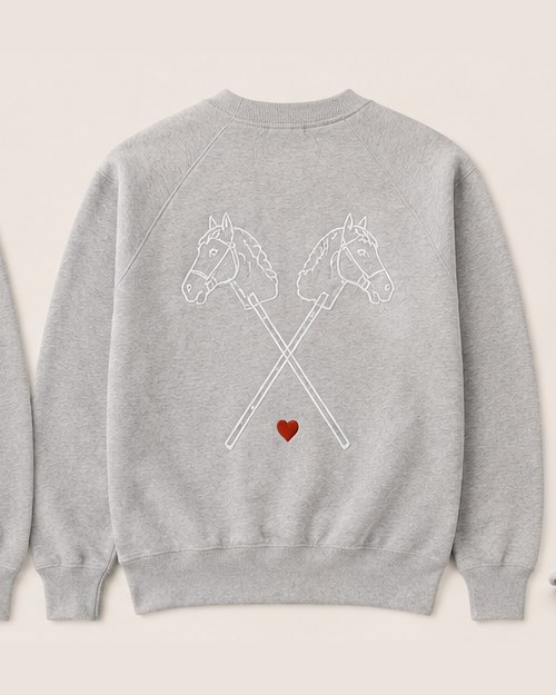 The grey heather crewneck laid flat, back.
